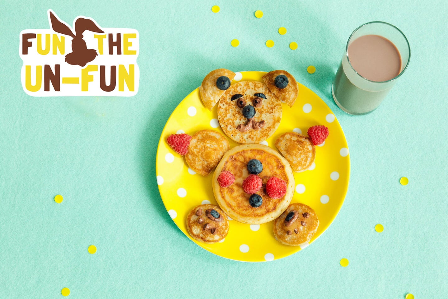 Breakfast cereal in a bowl with Nesquik, decorated with fruit to resemble a rabbit Breakfast cereal in a bowl with Nesquik, decorated with fruit to resemble a rabbit